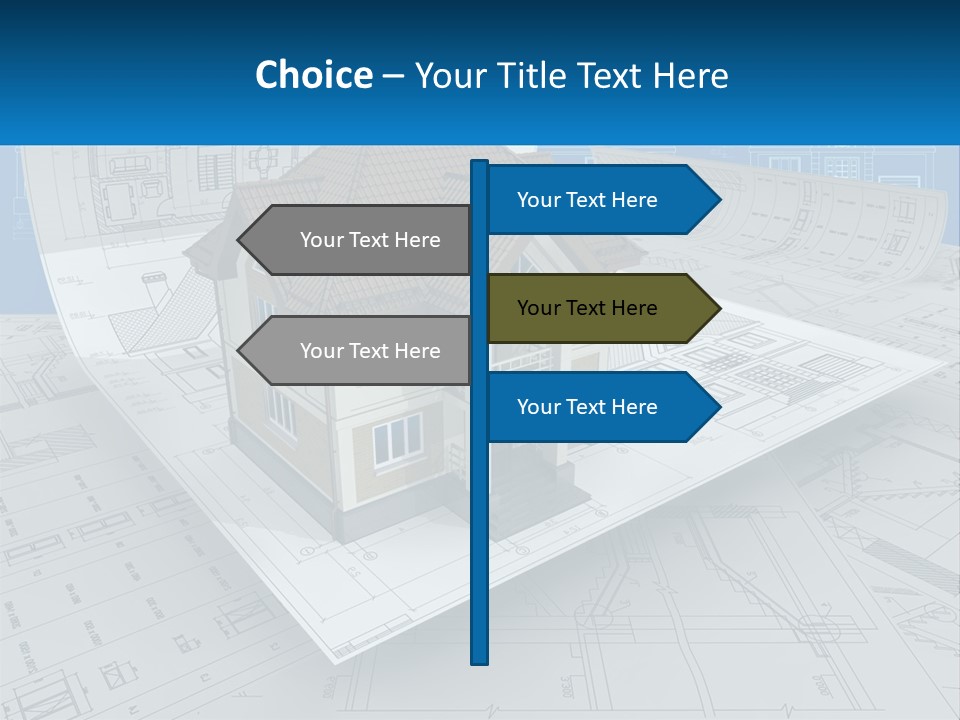 A House On Top Of Blueprints With A Blue Sky In The Background PowerPoint Template