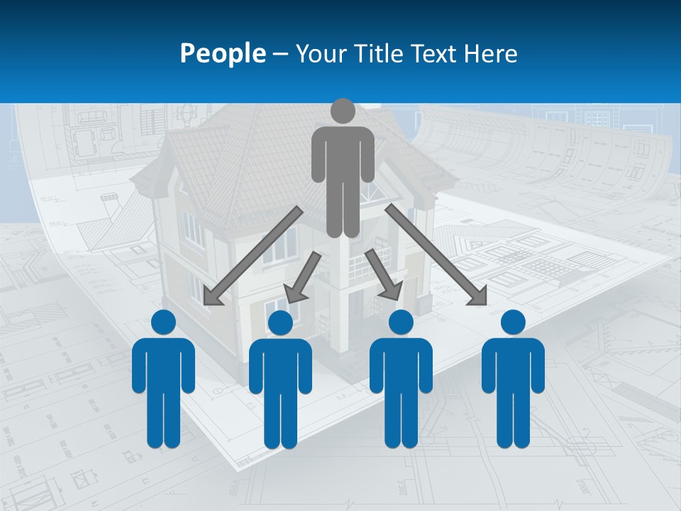 A House On Top Of Blueprints With A Blue Sky In The Background PowerPoint Template