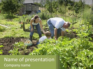 A Man And Woman Tending To A Child In A Garden PowerPoint Template