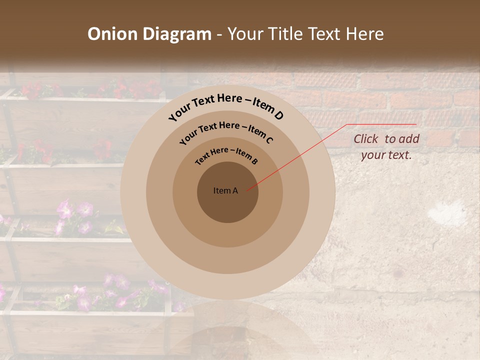 A Brick Wall With A Wooden Shelf Filled With Flowers PowerPoint Template