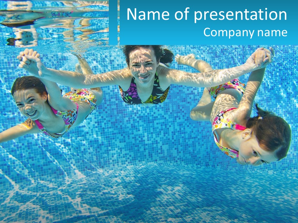 Two Young Girls Are Swimming In A Pool PowerPoint Template
