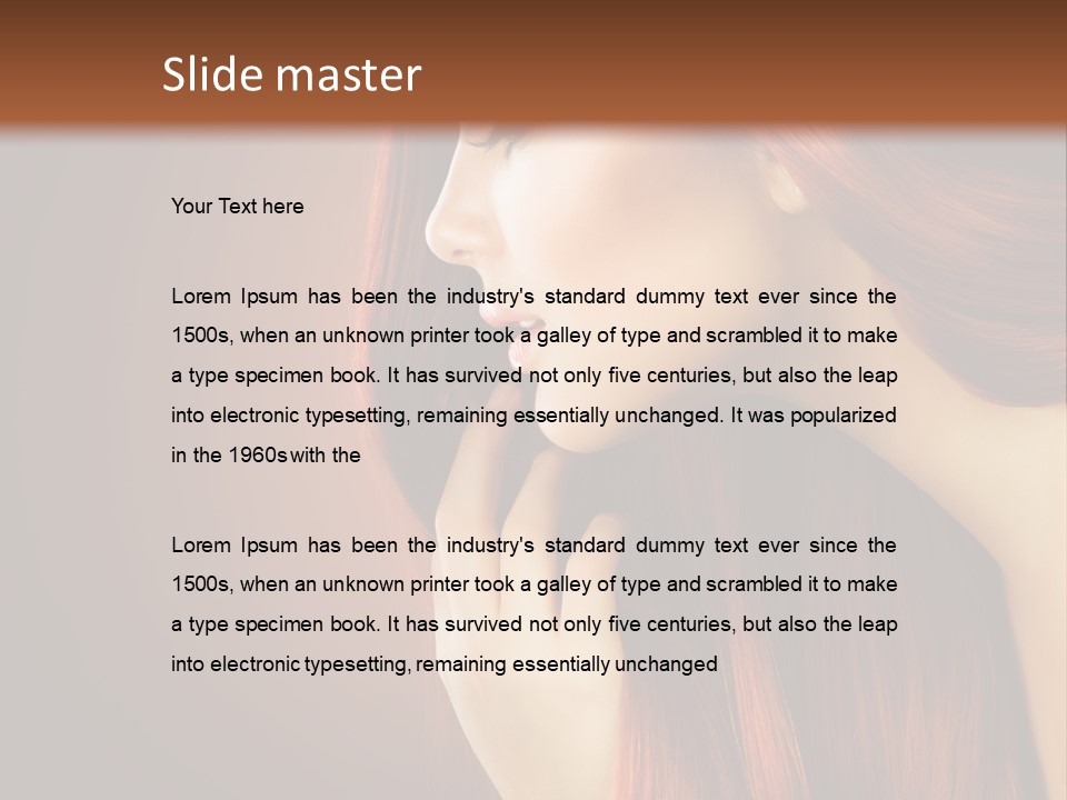 A Woman With Long Red Hair Is Shown With A Brown Background PowerPoint Template