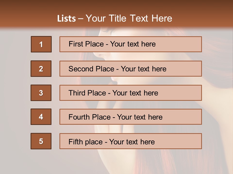 A Woman With Long Red Hair Is Shown With A Brown Background PowerPoint Template