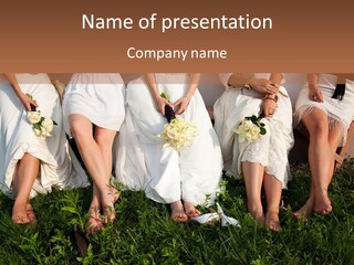 A Group Of Women In White Dresses Sitting On The Grass PowerPoint Template
