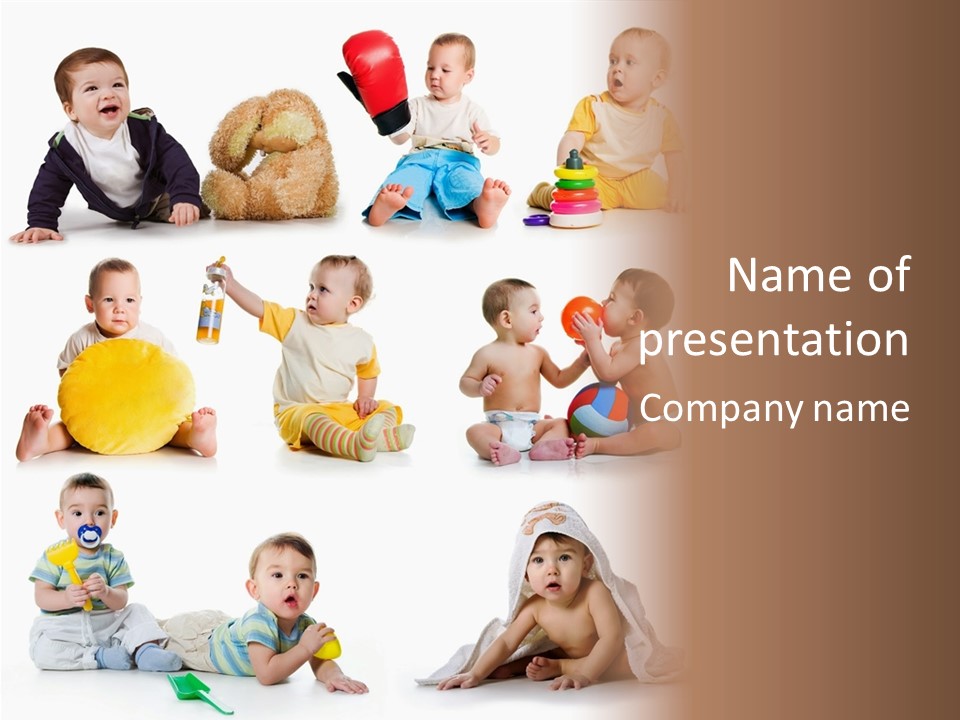A Group Of Babies Sitting On The Ground With Toys PowerPoint Template