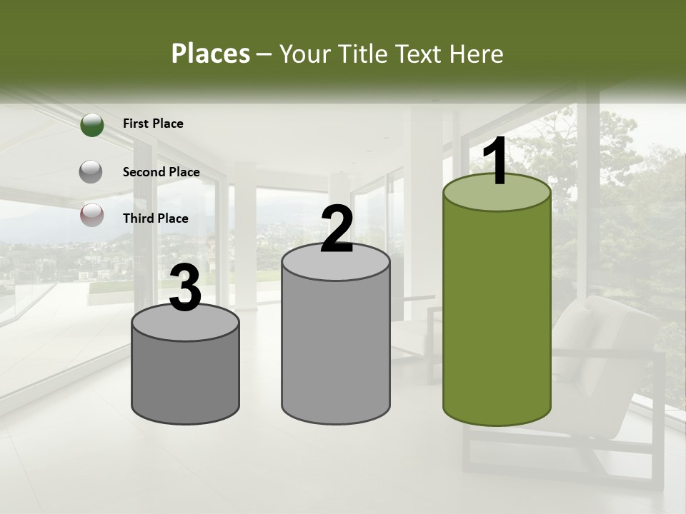 A Living Room Filled With Furniture And Large Windows PowerPoint Template