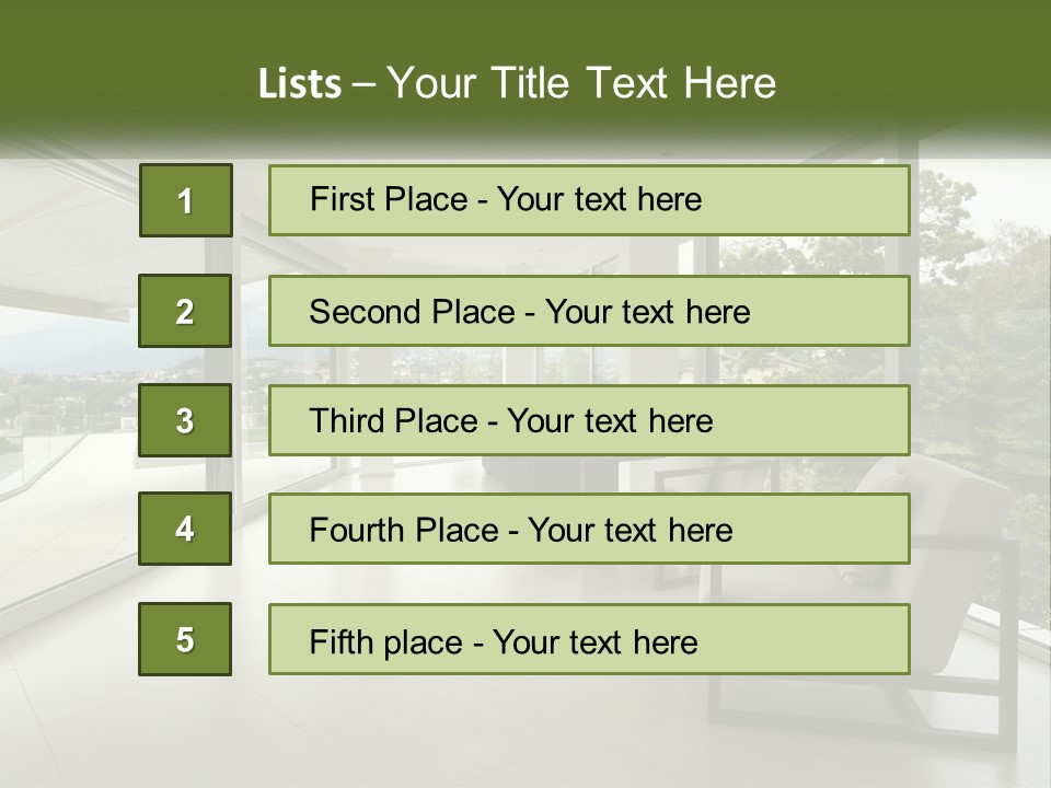 A Living Room Filled With Furniture And Large Windows PowerPoint Template