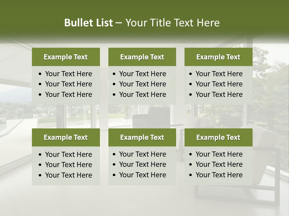 A Living Room Filled With Furniture And Large Windows PowerPoint Template