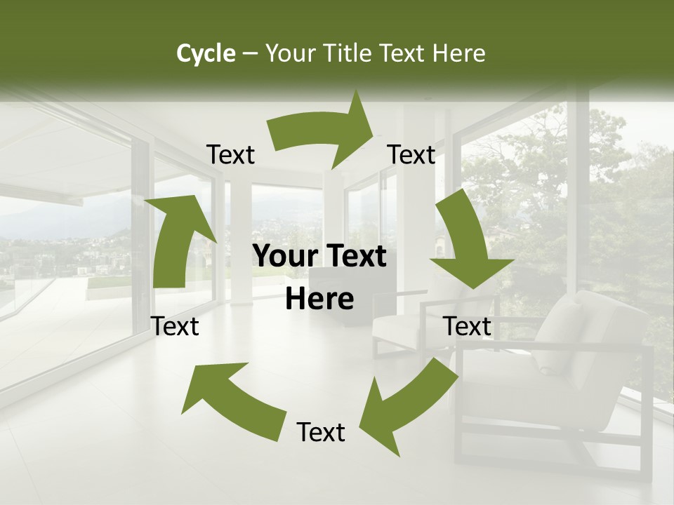 A Living Room Filled With Furniture And Large Windows PowerPoint Template