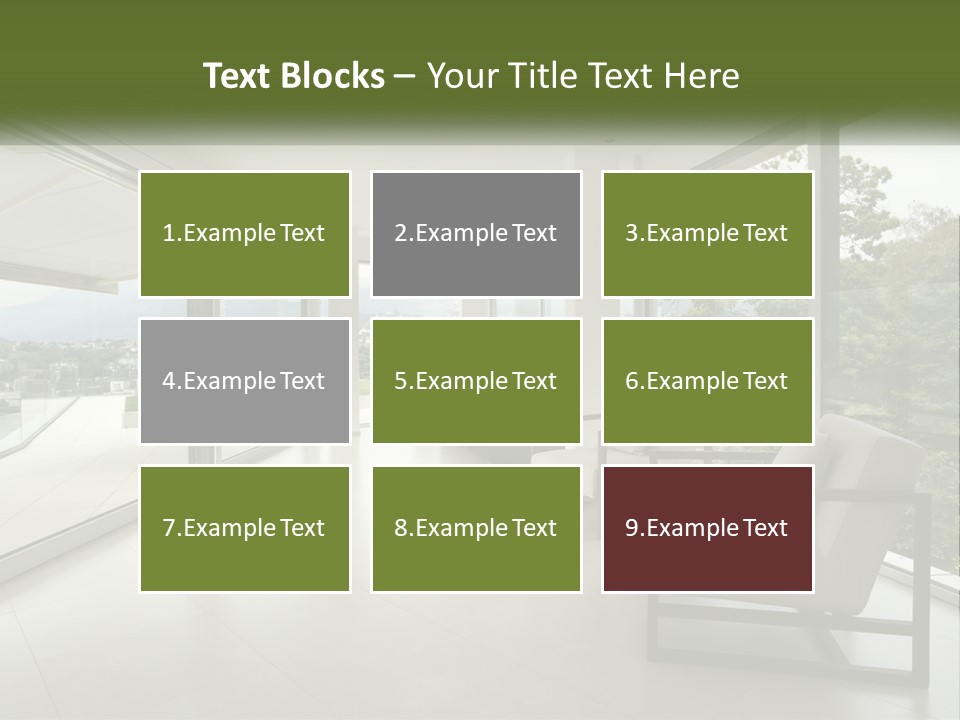A Living Room Filled With Furniture And Large Windows PowerPoint Template