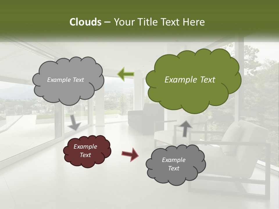 A Living Room Filled With Furniture And Large Windows PowerPoint Template