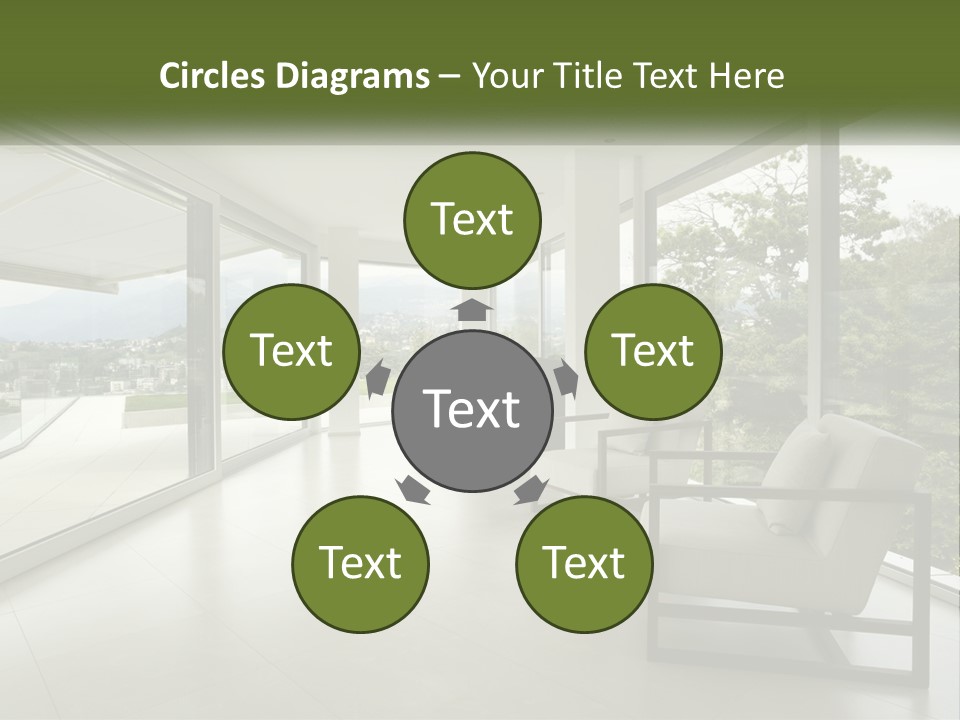 A Living Room Filled With Furniture And Large Windows PowerPoint Template