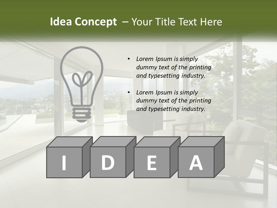 A Living Room Filled With Furniture And Large Windows PowerPoint Template