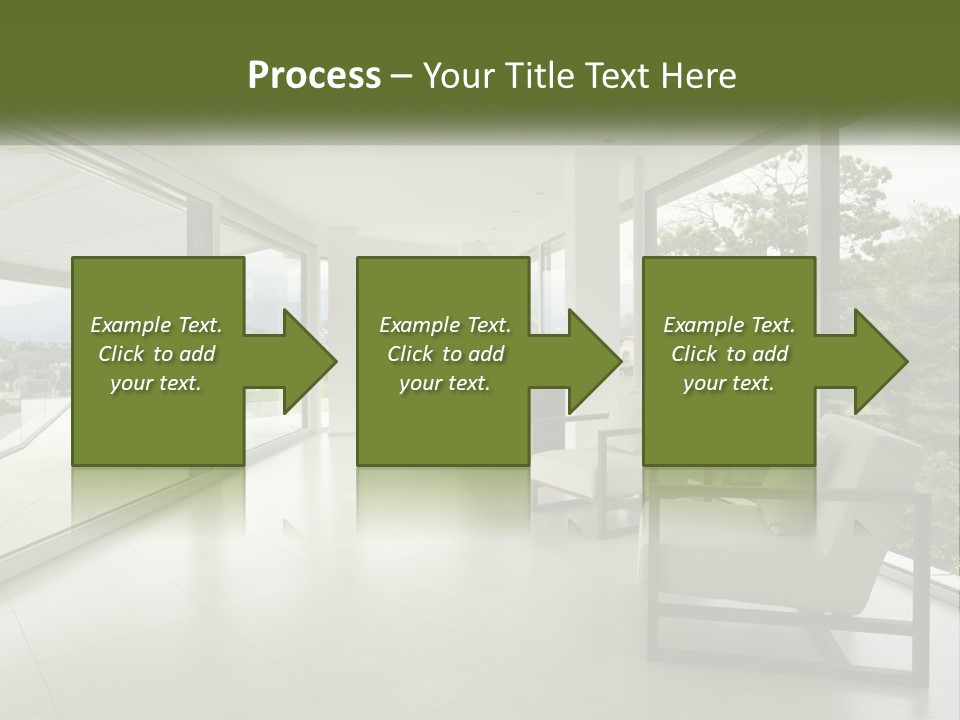 A Living Room Filled With Furniture And Large Windows PowerPoint Template