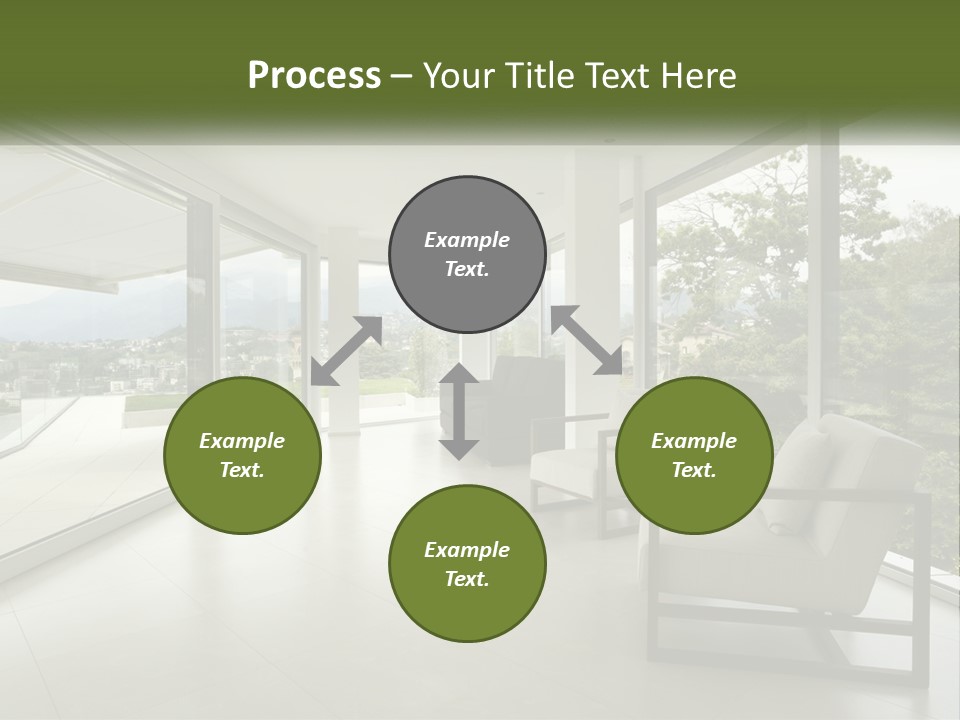 A Living Room Filled With Furniture And Large Windows PowerPoint Template