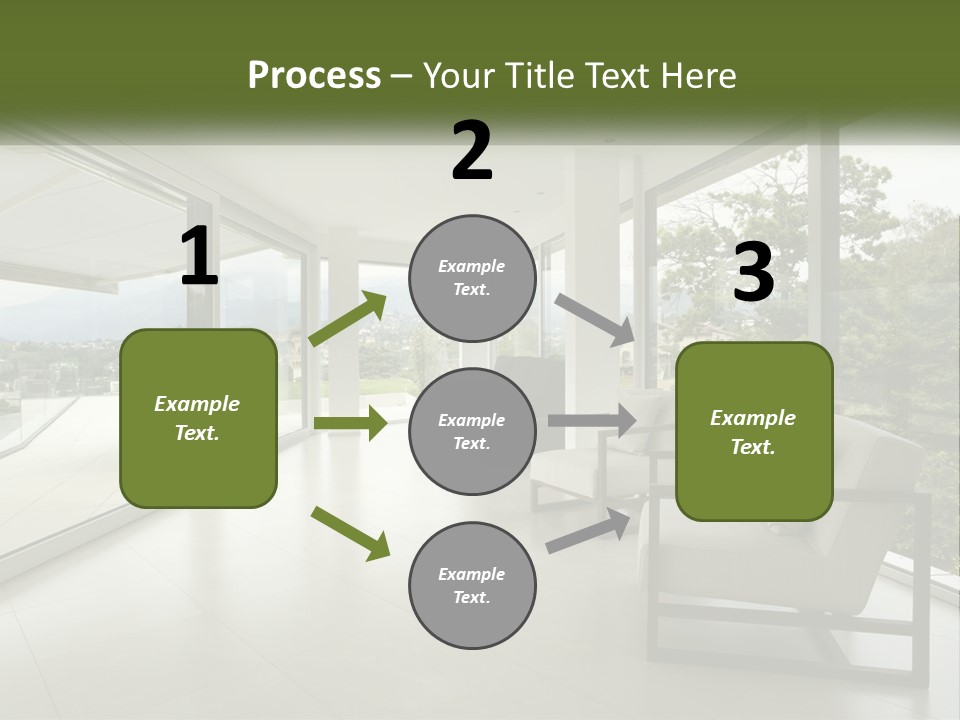 A Living Room Filled With Furniture And Large Windows PowerPoint Template