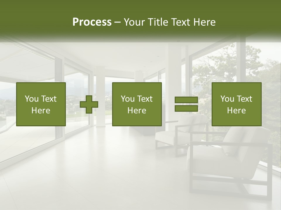 A Living Room Filled With Furniture And Large Windows PowerPoint Template