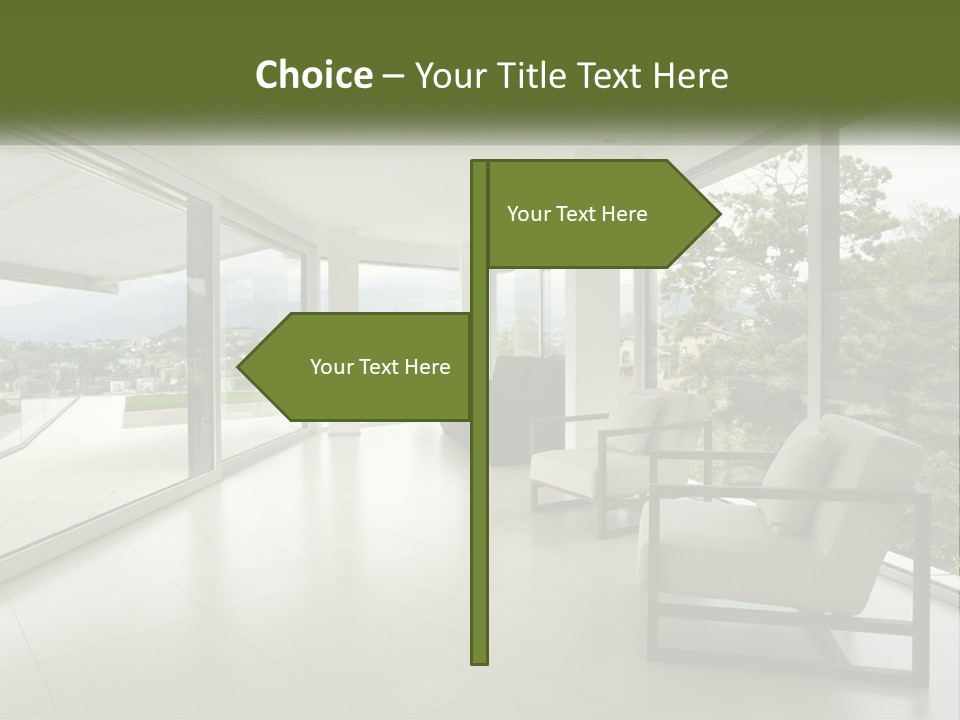 A Living Room Filled With Furniture And Large Windows PowerPoint Template