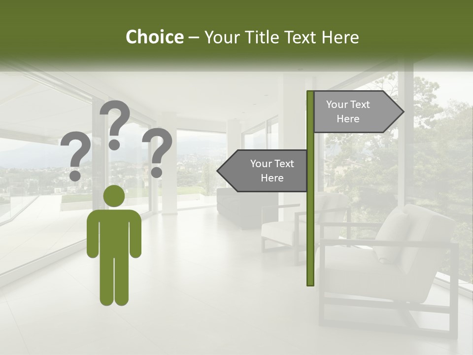 A Living Room Filled With Furniture And Large Windows PowerPoint Template
