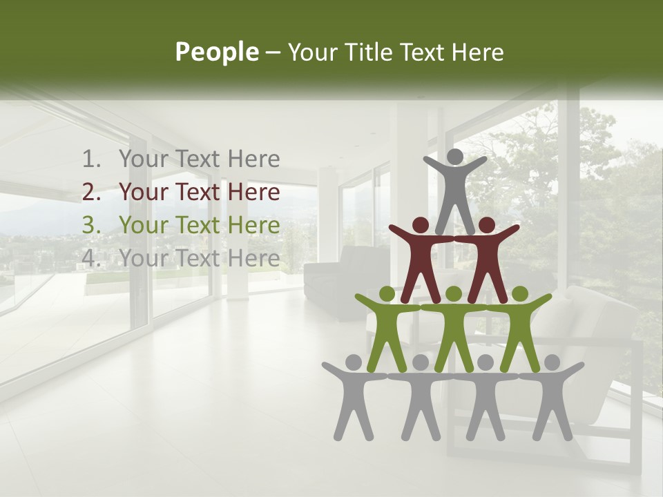 A Living Room Filled With Furniture And Large Windows PowerPoint Template