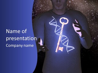 A Man Holding A Glowing Key In His Hands PowerPoint Template