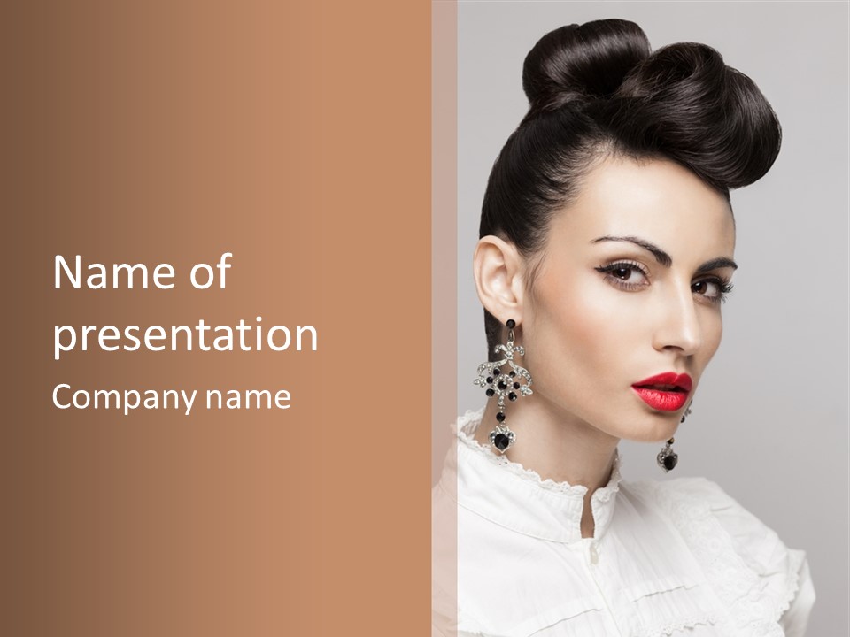 A Woman With Red Lipstick And A Bun In Her Hair PowerPoint Template