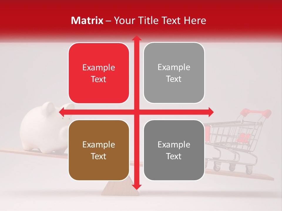 A Piggy Bank Sitting On Top Of A Wooden Seesaw With A Shopping Cart PowerPoint Template