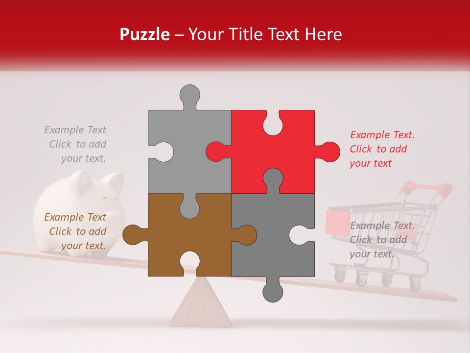 A Piggy Bank Sitting On Top Of A Wooden Seesaw With A Shopping Cart PowerPoint Template