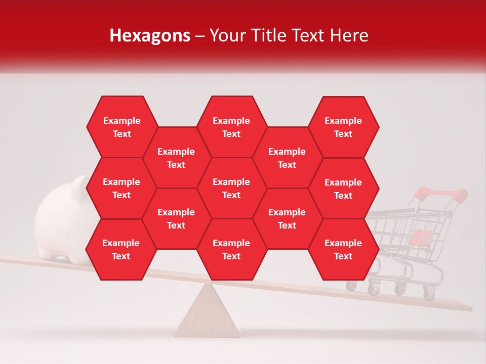 A Piggy Bank Sitting On Top Of A Wooden Seesaw With A Shopping Cart PowerPoint Template