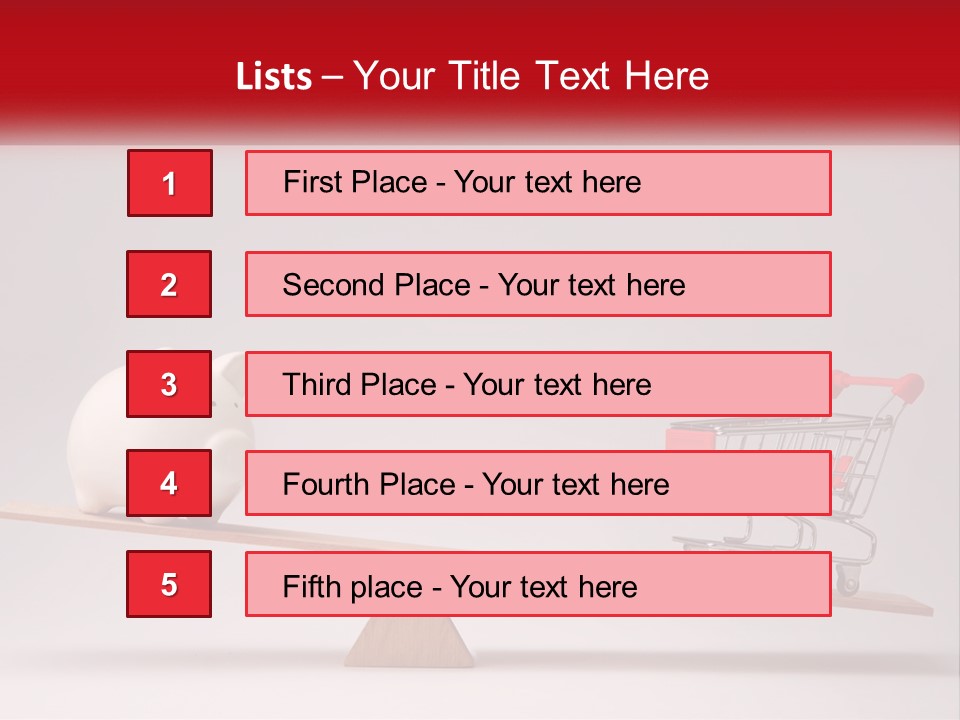 A Piggy Bank Sitting On Top Of A Wooden Seesaw With A Shopping Cart PowerPoint Template