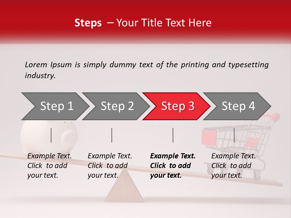 A Piggy Bank Sitting On Top Of A Wooden Seesaw With A Shopping Cart PowerPoint Template