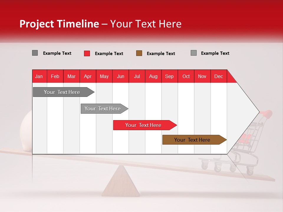 A Piggy Bank Sitting On Top Of A Wooden Seesaw With A Shopping Cart PowerPoint Template