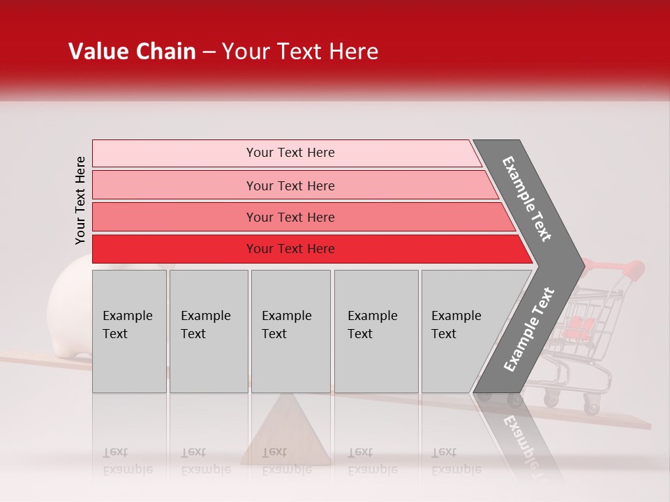 A Piggy Bank Sitting On Top Of A Wooden Seesaw With A Shopping Cart PowerPoint Template