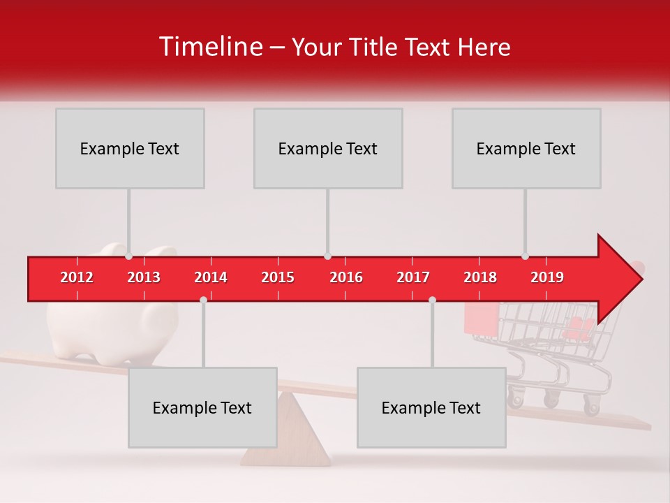 A Piggy Bank Sitting On Top Of A Wooden Seesaw With A Shopping Cart PowerPoint Template