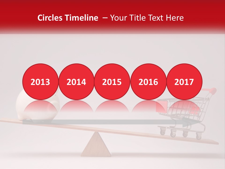 A Piggy Bank Sitting On Top Of A Wooden Seesaw With A Shopping Cart PowerPoint Template