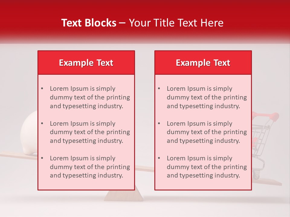 A Piggy Bank Sitting On Top Of A Wooden Seesaw With A Shopping Cart PowerPoint Template