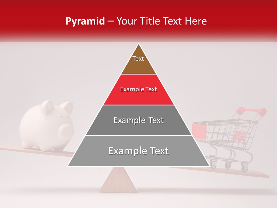 A Piggy Bank Sitting On Top Of A Wooden Seesaw With A Shopping Cart PowerPoint Template