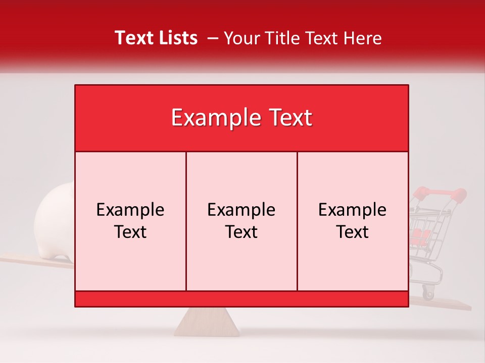 A Piggy Bank Sitting On Top Of A Wooden Seesaw With A Shopping Cart PowerPoint Template