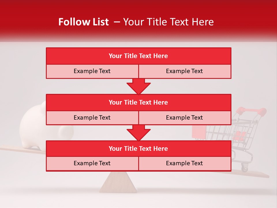 A Piggy Bank Sitting On Top Of A Wooden Seesaw With A Shopping Cart PowerPoint Template