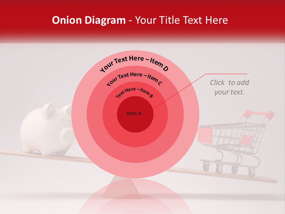 A Piggy Bank Sitting On Top Of A Wooden Seesaw With A Shopping Cart PowerPoint Template