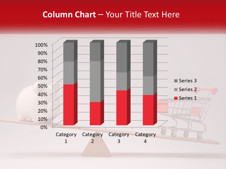 A Piggy Bank Sitting On Top Of A Wooden Seesaw With A Shopping Cart PowerPoint Template