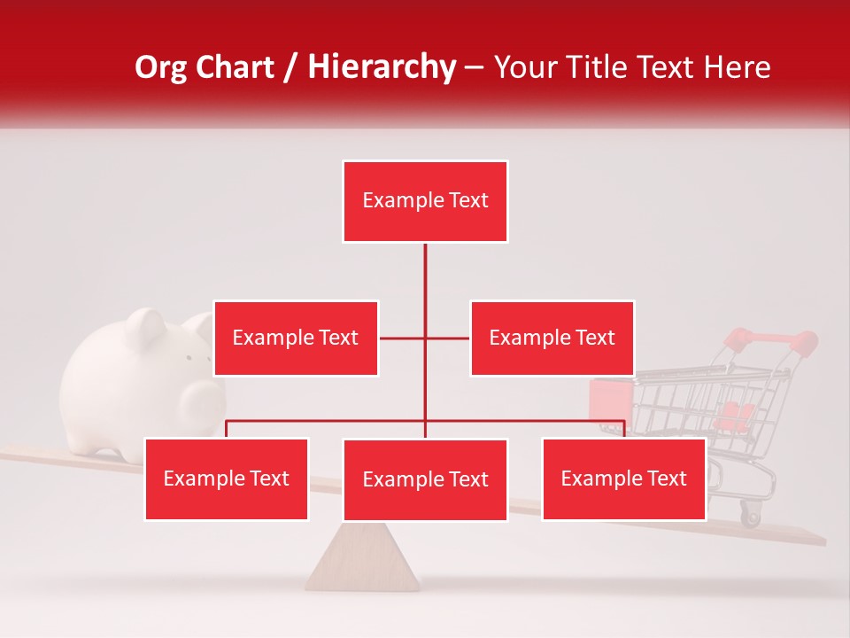 A Piggy Bank Sitting On Top Of A Wooden Seesaw With A Shopping Cart PowerPoint Template