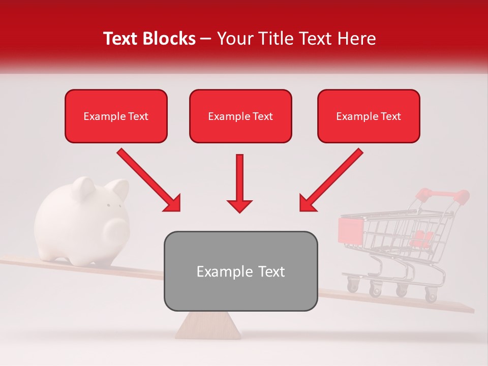 A Piggy Bank Sitting On Top Of A Wooden Seesaw With A Shopping Cart PowerPoint Template