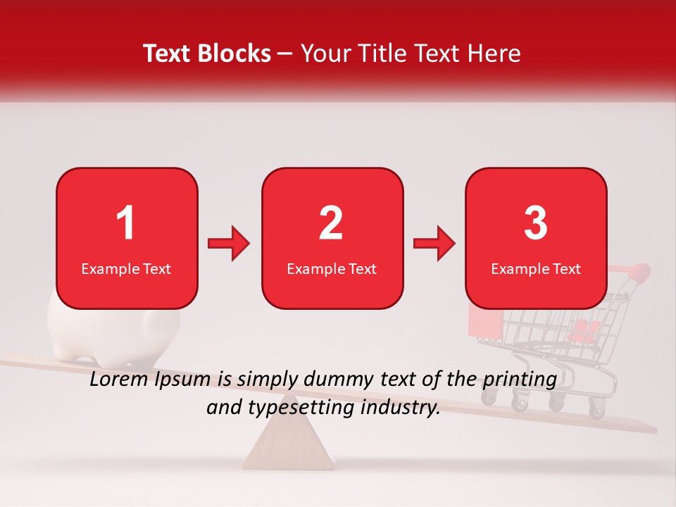 A Piggy Bank Sitting On Top Of A Wooden Seesaw With A Shopping Cart PowerPoint Template