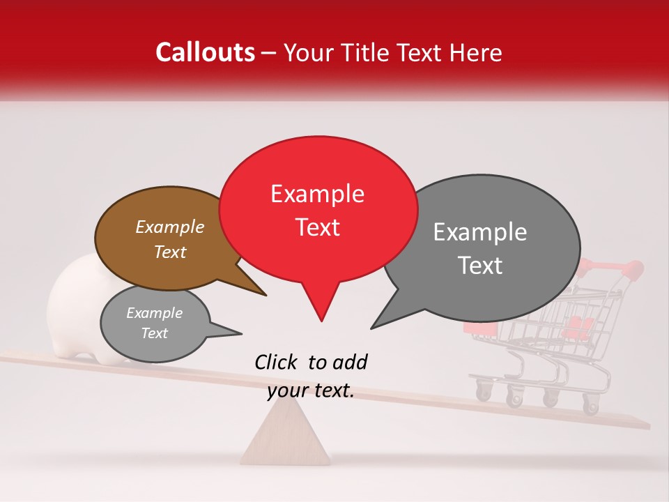 A Piggy Bank Sitting On Top Of A Wooden Seesaw With A Shopping Cart PowerPoint Template