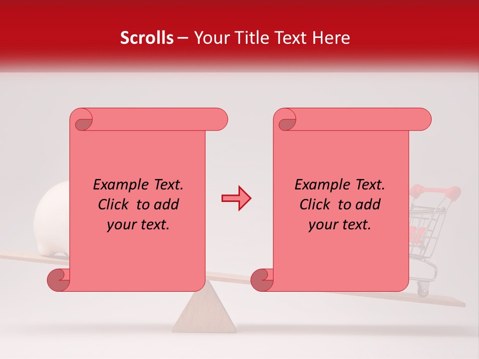 A Piggy Bank Sitting On Top Of A Wooden Seesaw With A Shopping Cart PowerPoint Template