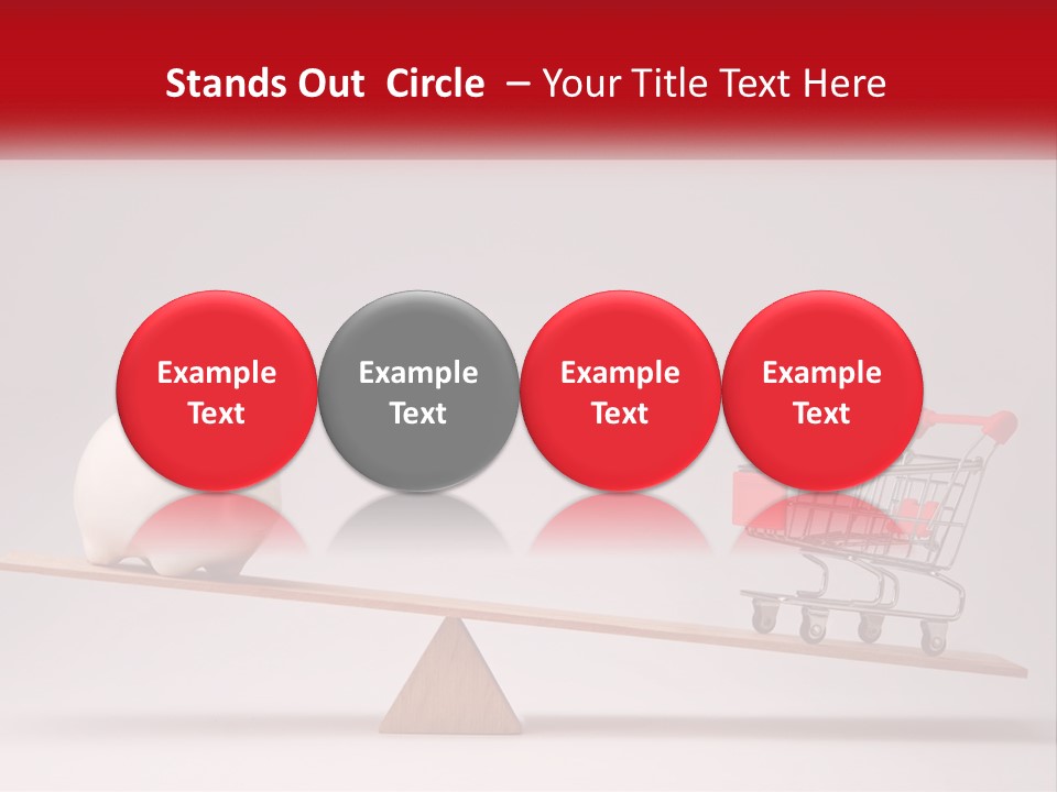 A Piggy Bank Sitting On Top Of A Wooden Seesaw With A Shopping Cart PowerPoint Template