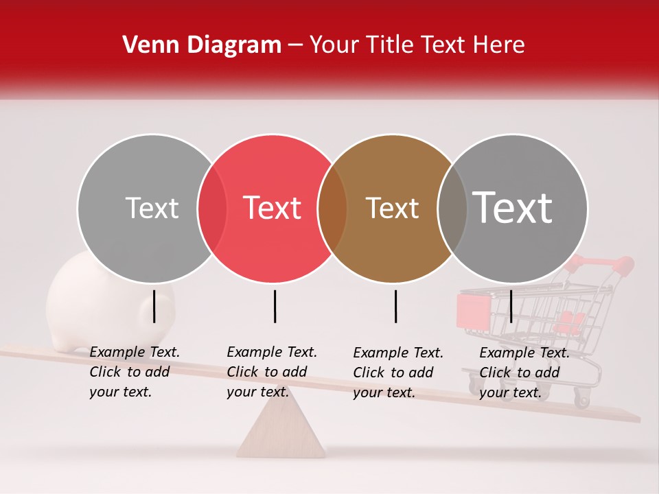 A Piggy Bank Sitting On Top Of A Wooden Seesaw With A Shopping Cart PowerPoint Template
