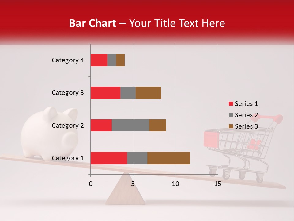 A Piggy Bank Sitting On Top Of A Wooden Seesaw With A Shopping Cart PowerPoint Template