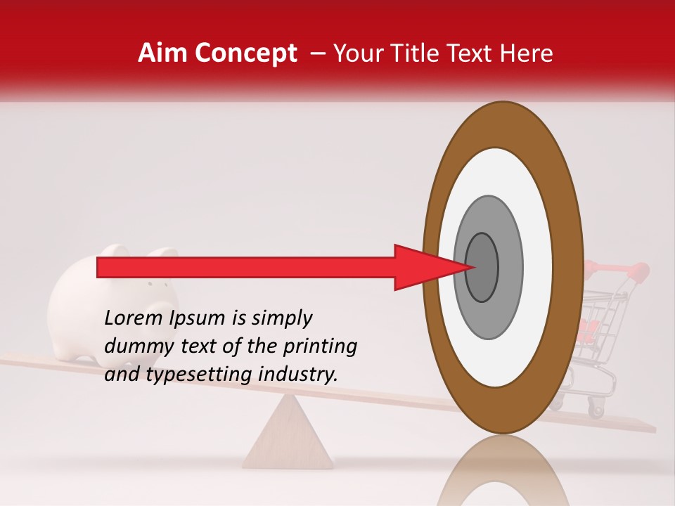 A Piggy Bank Sitting On Top Of A Wooden Seesaw With A Shopping Cart PowerPoint Template